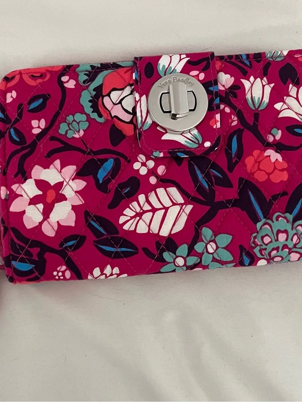 Vera Bradley Pink Floral Quilted Crossbody Bag with wallet, pill holder ,and ID